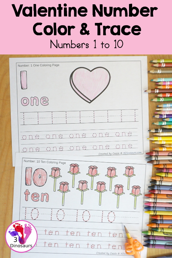 Free Valentines Number Color & Trace Printable: Numbers 0 to 10