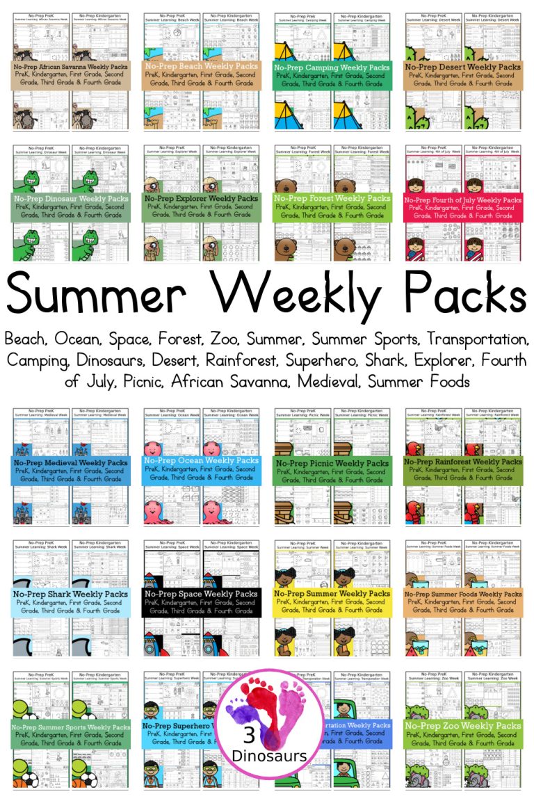 No-Prep Weekly Packs for the Summer for Prek to 4th Grade