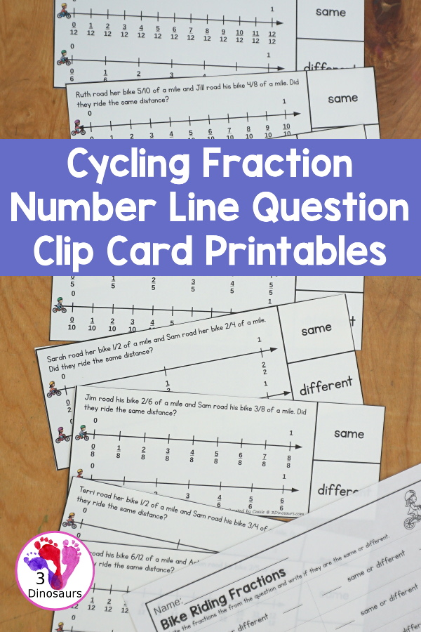 Free Cycling Fraction Number Line Question Clip Card Printables