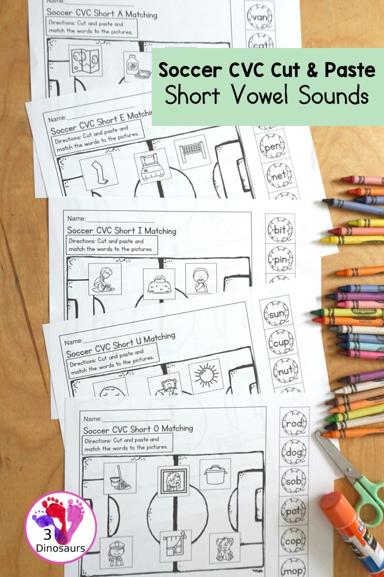 Free Soccer CVC Short Vowel Cut & Paste Printable