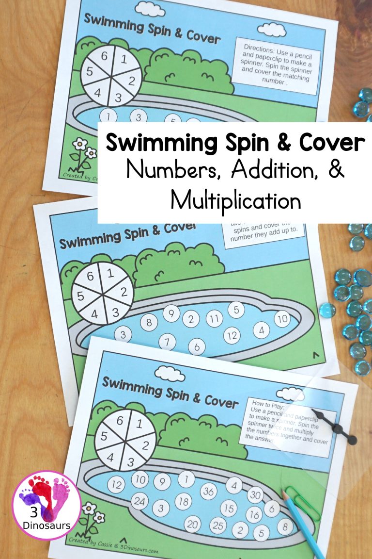 Free Swimming Spin & Cover Printable: Numbers, Addition and Multiplication