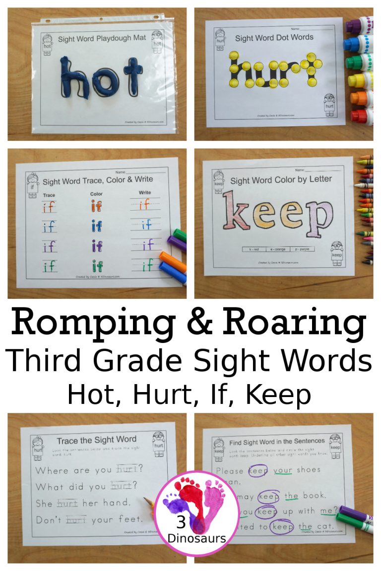 Free Romping & Roaring Third Grade Sight Words Packs Set 5: Hot, Hurt, if, Keep