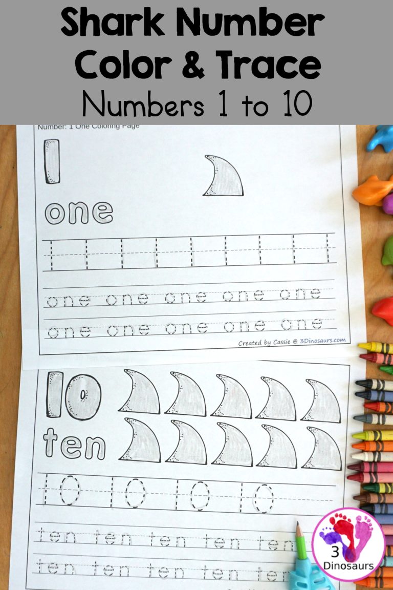 Free Shark Number Color & Trace 1 to 10