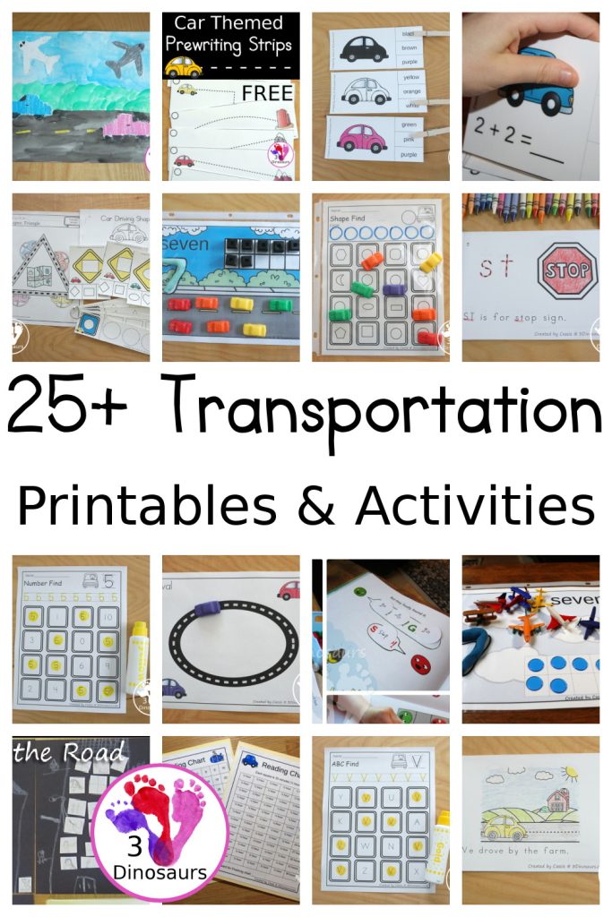 25+ Transportation Printables & Activities – 3 Dinosaurs