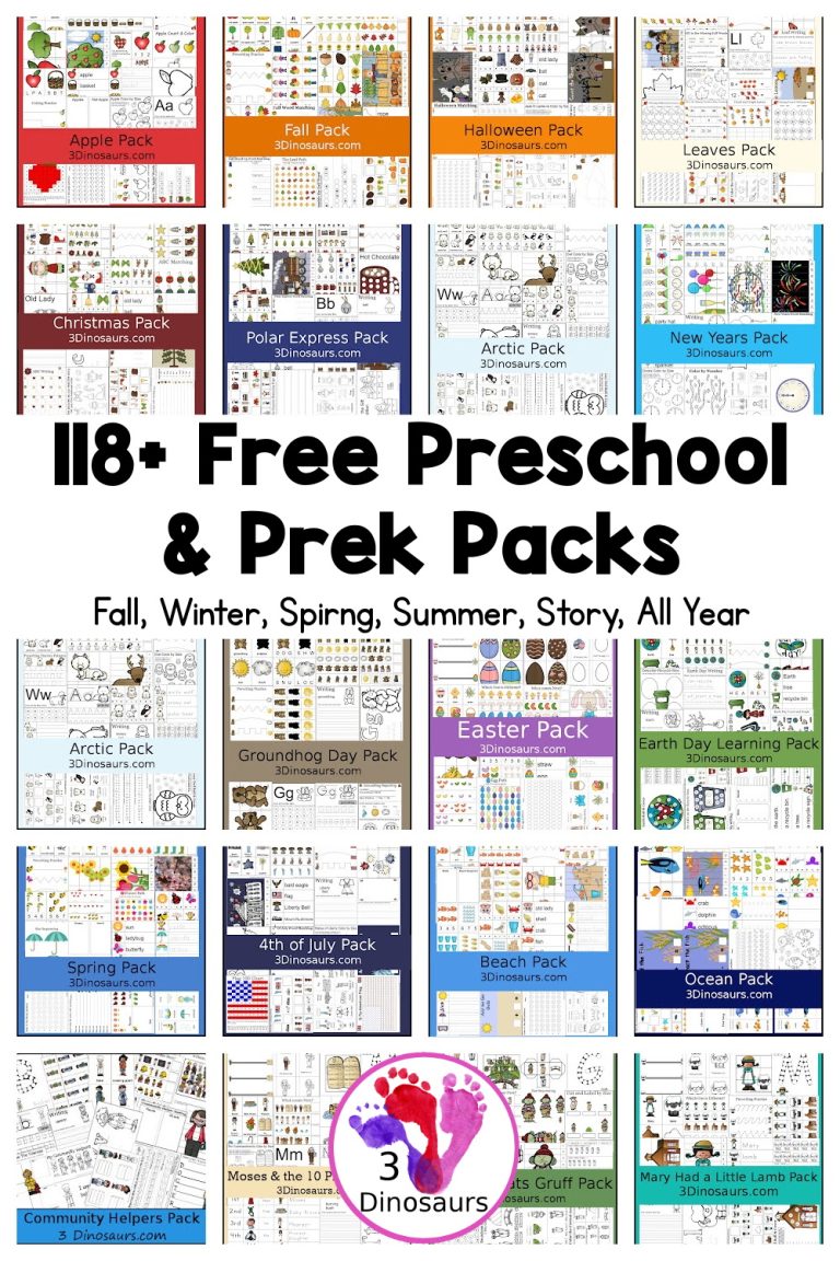 118 Free Tot, Preschool and PreK Packs for Kids