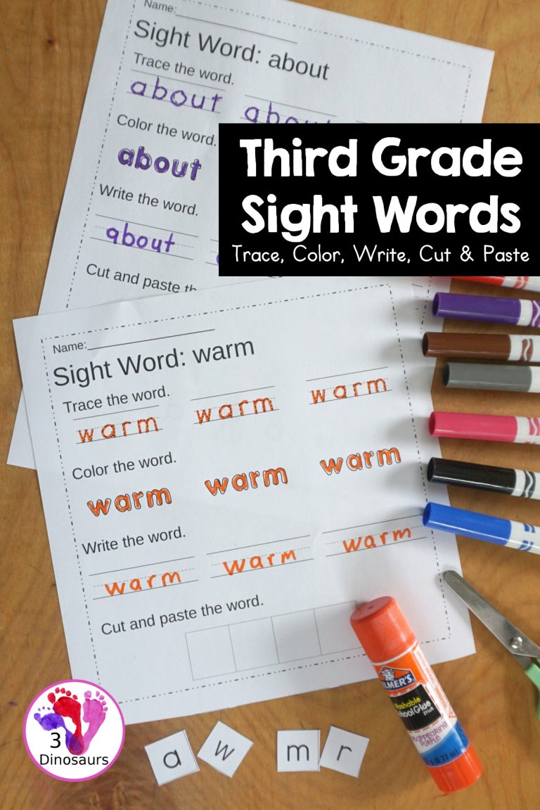 Free Third Grade Sight Word Trace, Color, Write, Cut & Paste