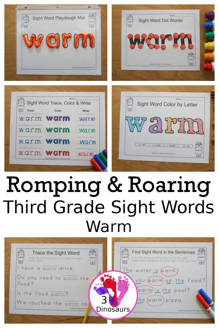 Free Romping & Roaring Third Grade Sight Words Packs Set 11: Warm